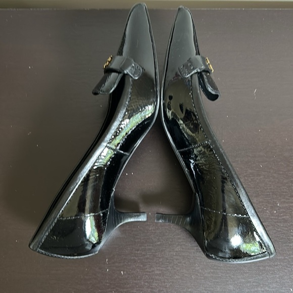 Tory Burch Eliza Pumps Black Kitten Heels Leather Point Toe Career Designer Sz 5 - Picture 9 of 10